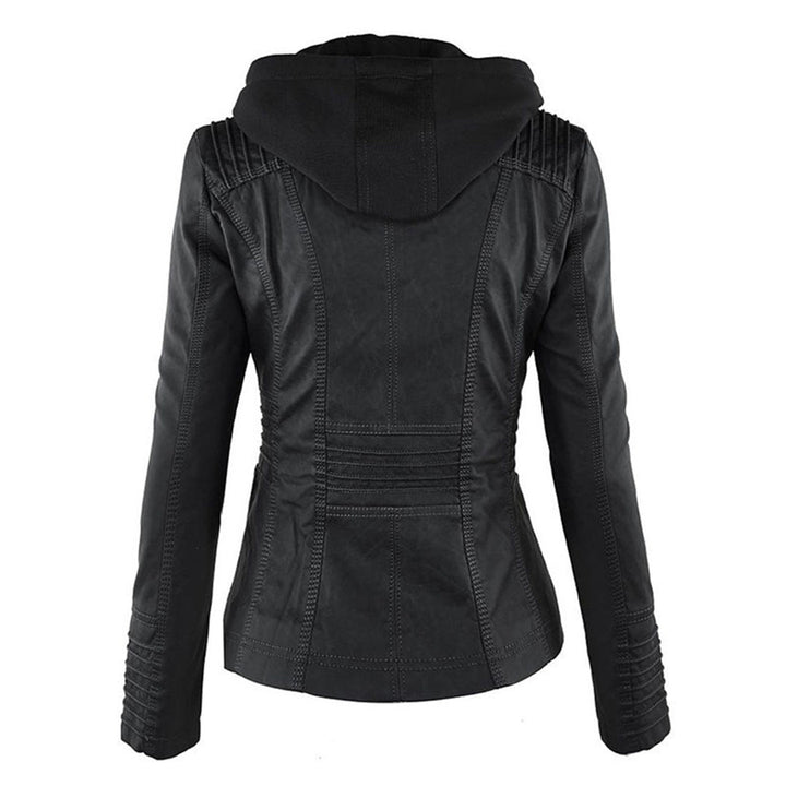Weatherproof women's leather jacket with hood 6