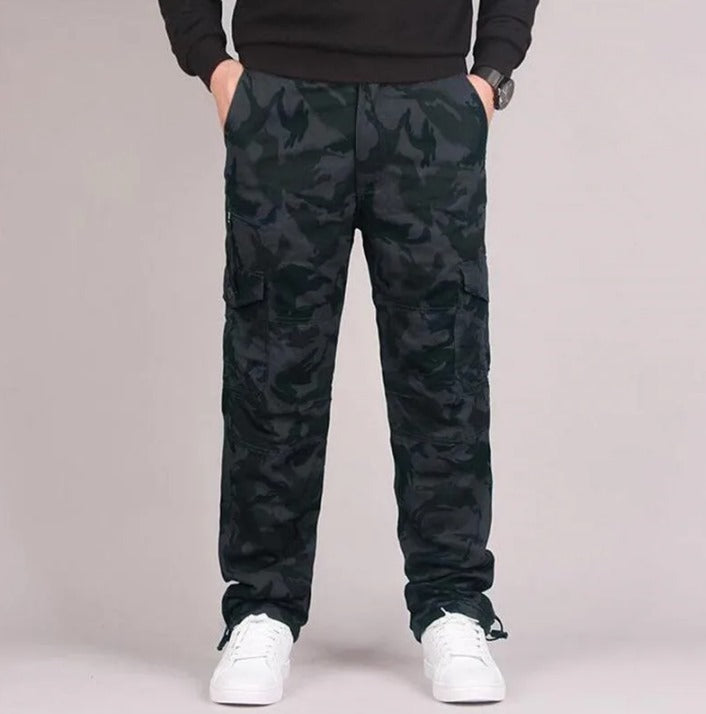 Straight Cut Cargo Trousers with Multi Pocket Design for Men