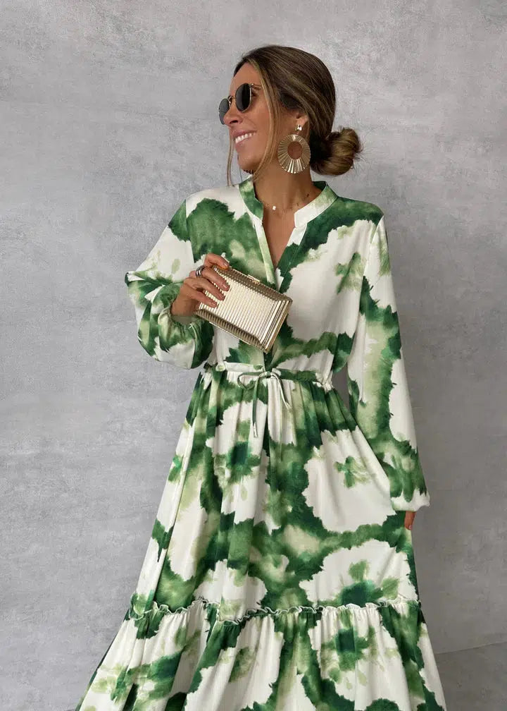 Women's Maxi Dress - Long Sleeve - V-Neck - Elegant Flowy Design 1