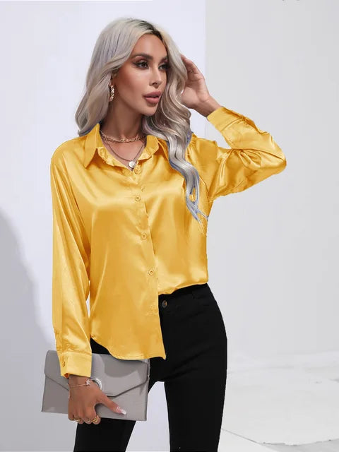 Women's elegant loose satin long sleeve blouse 11