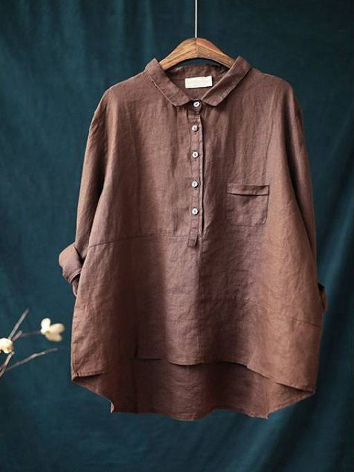 Women's lapel neck cotton casual solid colour  long sleeve shirt 0