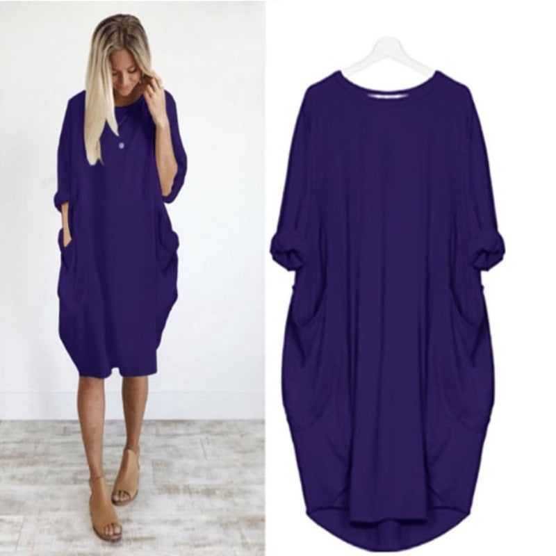 Women's summer dress with a loose fit and circular neckline | Midi 0