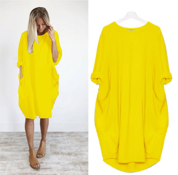 Women's summer dress with a loose fit and circular neckline | Midi 1