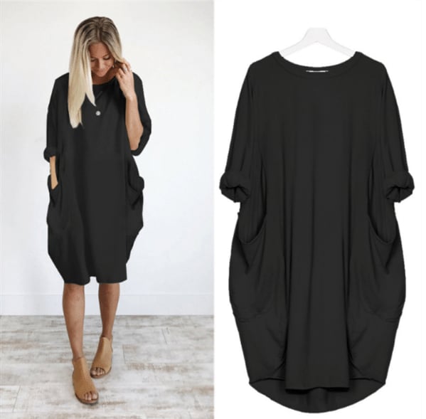 Women's summer dress with a loose fit and circular neckline | Midi 3