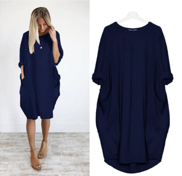 Women's summer dress with a loose fit and circular neckline | Midi 4