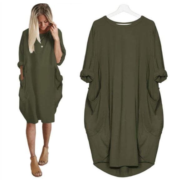 Women's summer dress with a loose fit and circular neckline | Midi 5