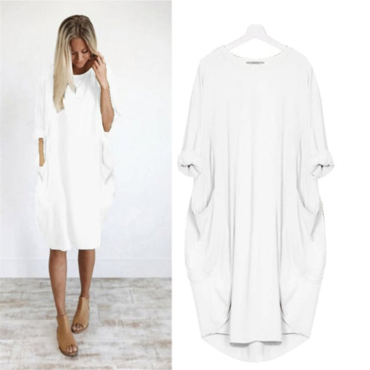 Women's summer dress with a loose fit and circular neckline | Midi 6