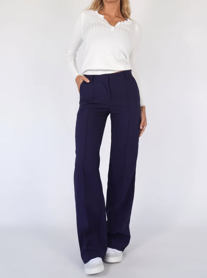 High Waist Straight Leg Trousers with Centre Crease for Women