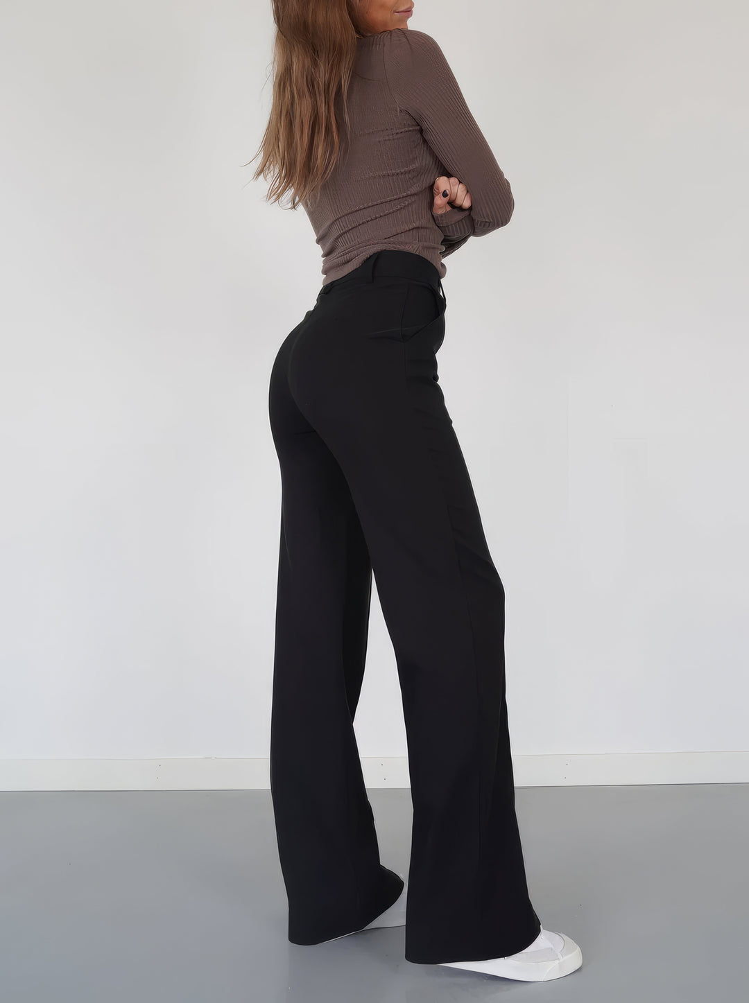 High Waist Straight Leg Trousers with Centre Crease for Women