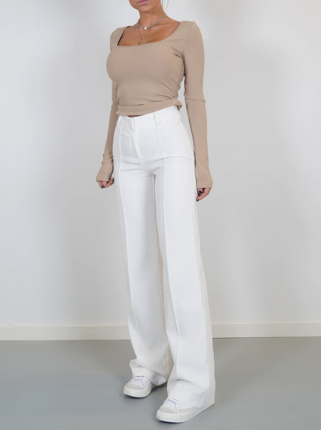 High Waist Straight Leg Trousers with Centre Crease for Women