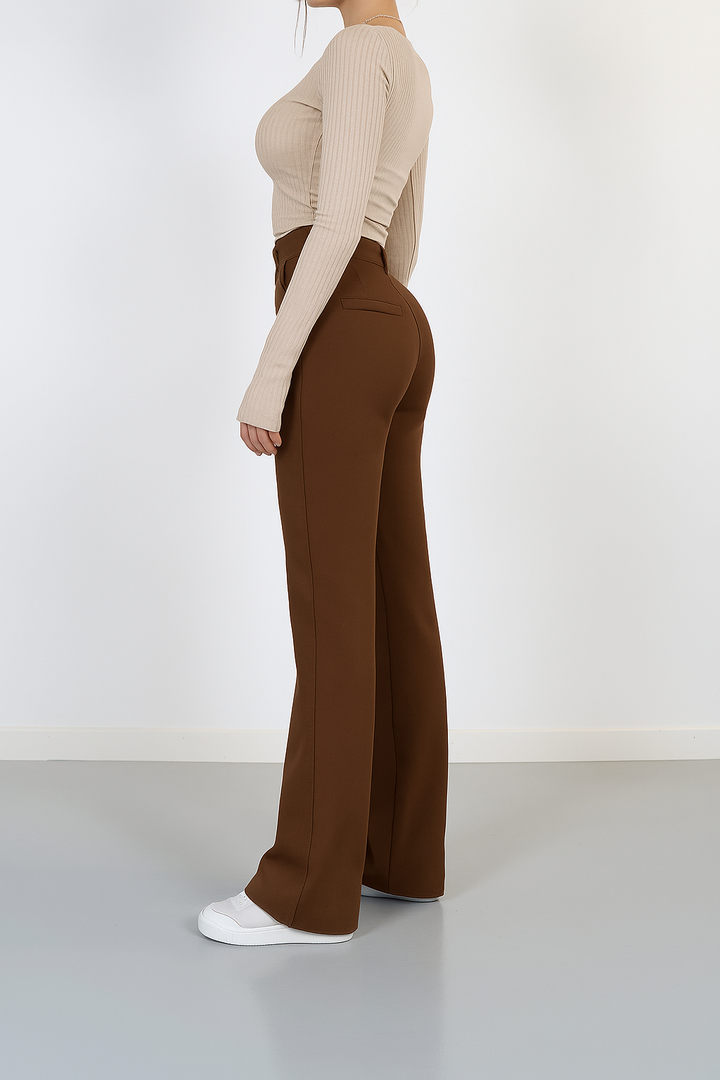 High Waist Straight Leg Trousers with Centre Crease for Women