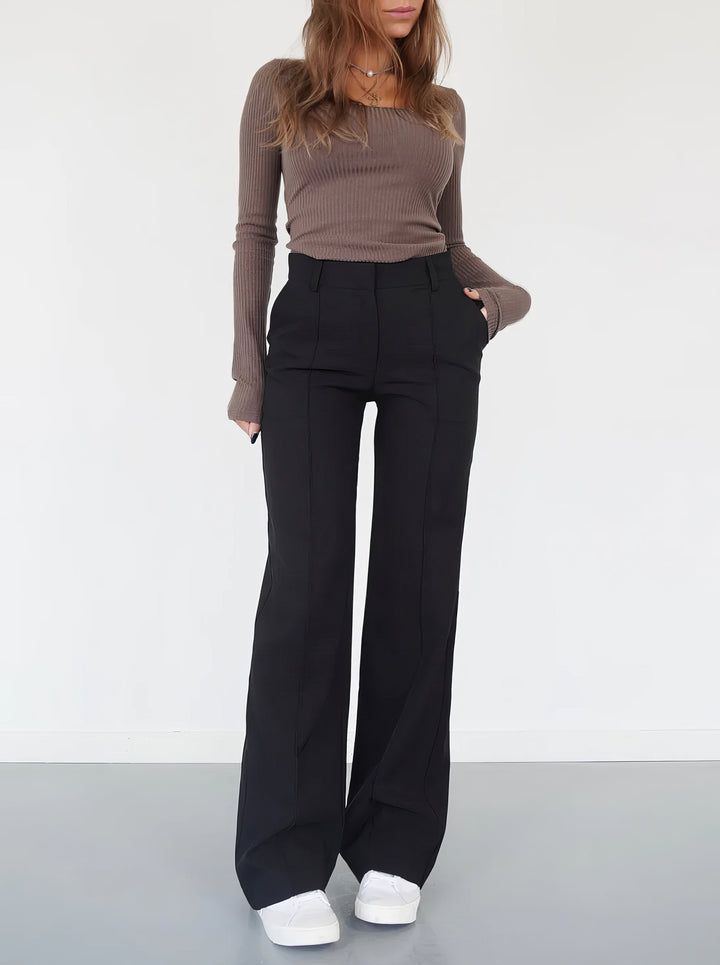High Waist Straight Leg Trousers with Centre Crease for Women