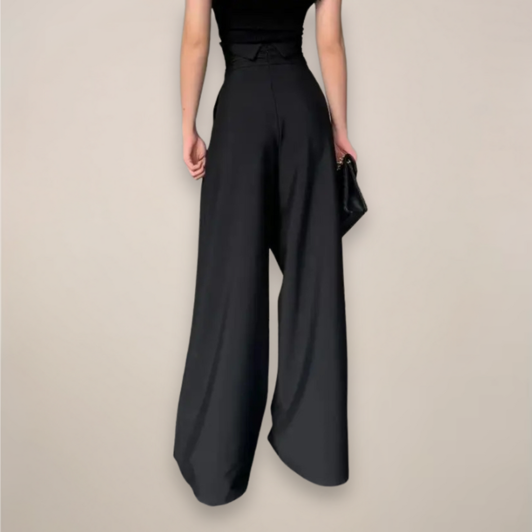 High Waist Wide Leg Trousers with Structured Drape for Women