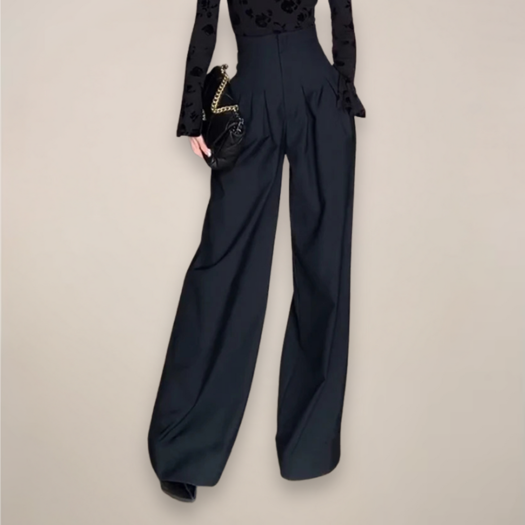High Waist Wide Leg Trousers with Structured Drape for Women