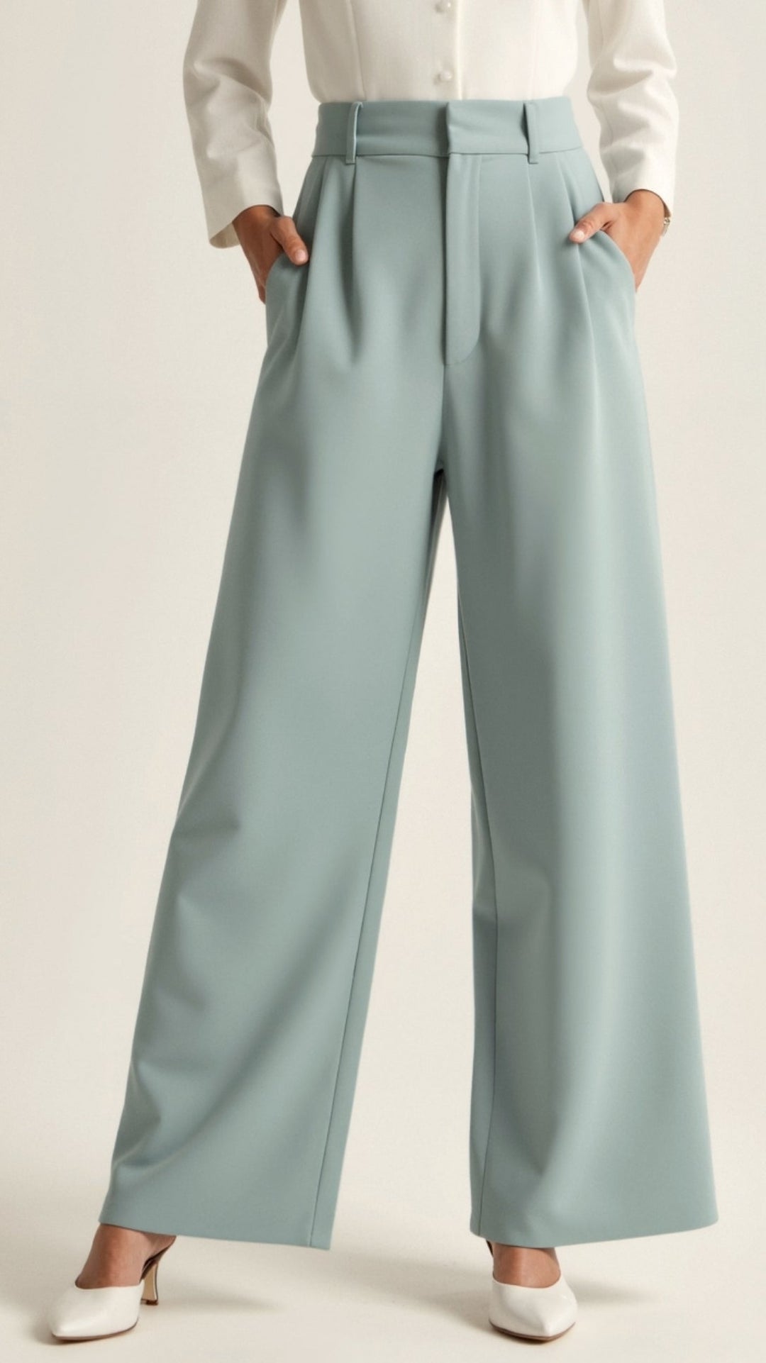 High Waist Wide Leg Trousers with Pleated Front for Women