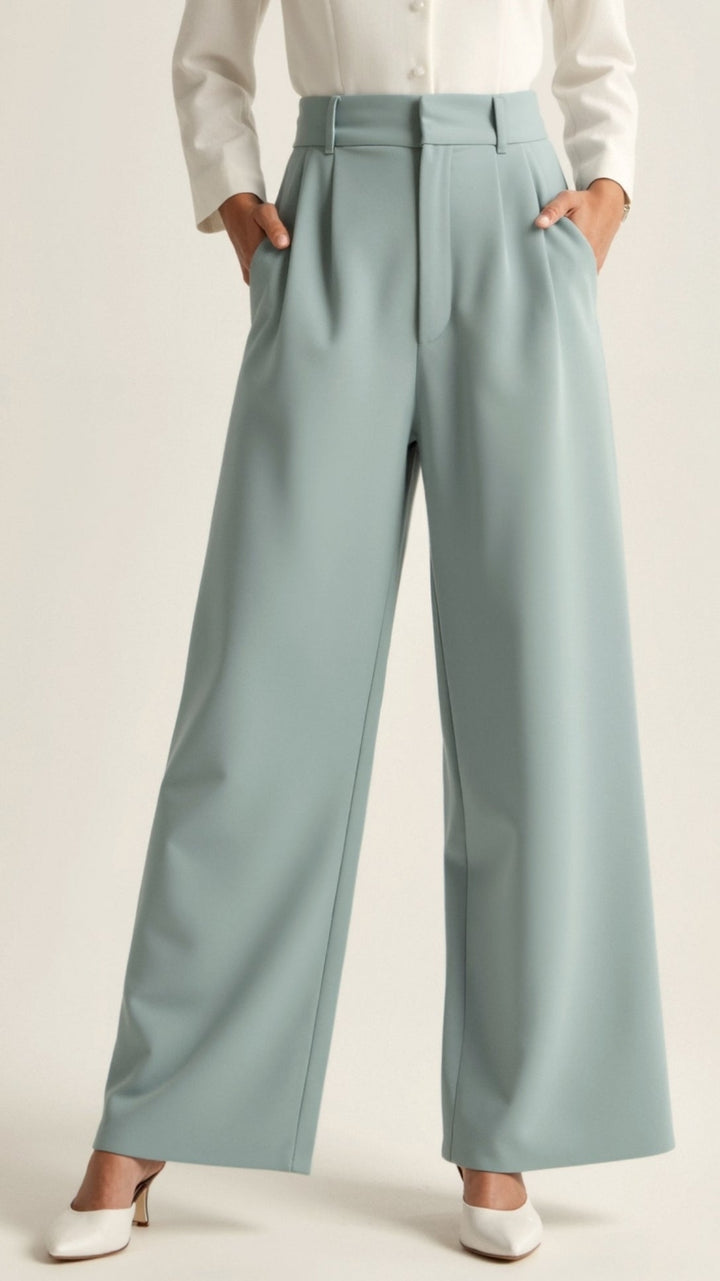 High Waist Wide Leg Trousers with Pleated Front for Women