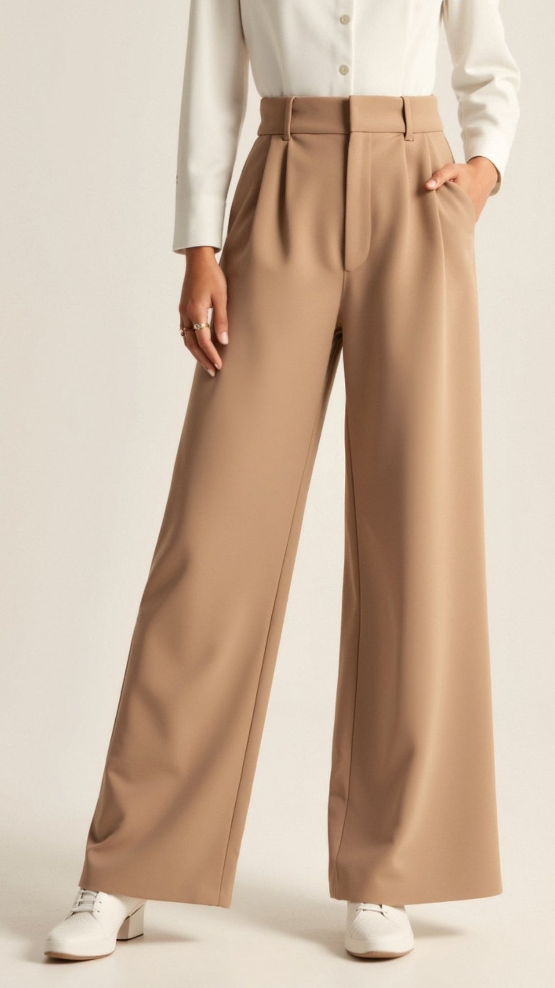 High Waist Wide Leg Trousers with Pleated Front for Women