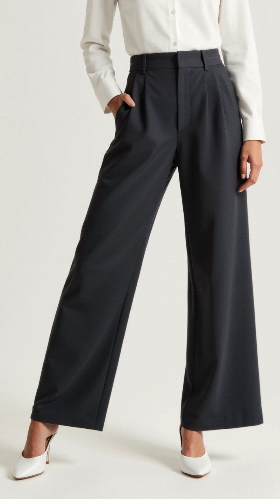 High Waist Wide Leg Trousers with Pleated Front for Women