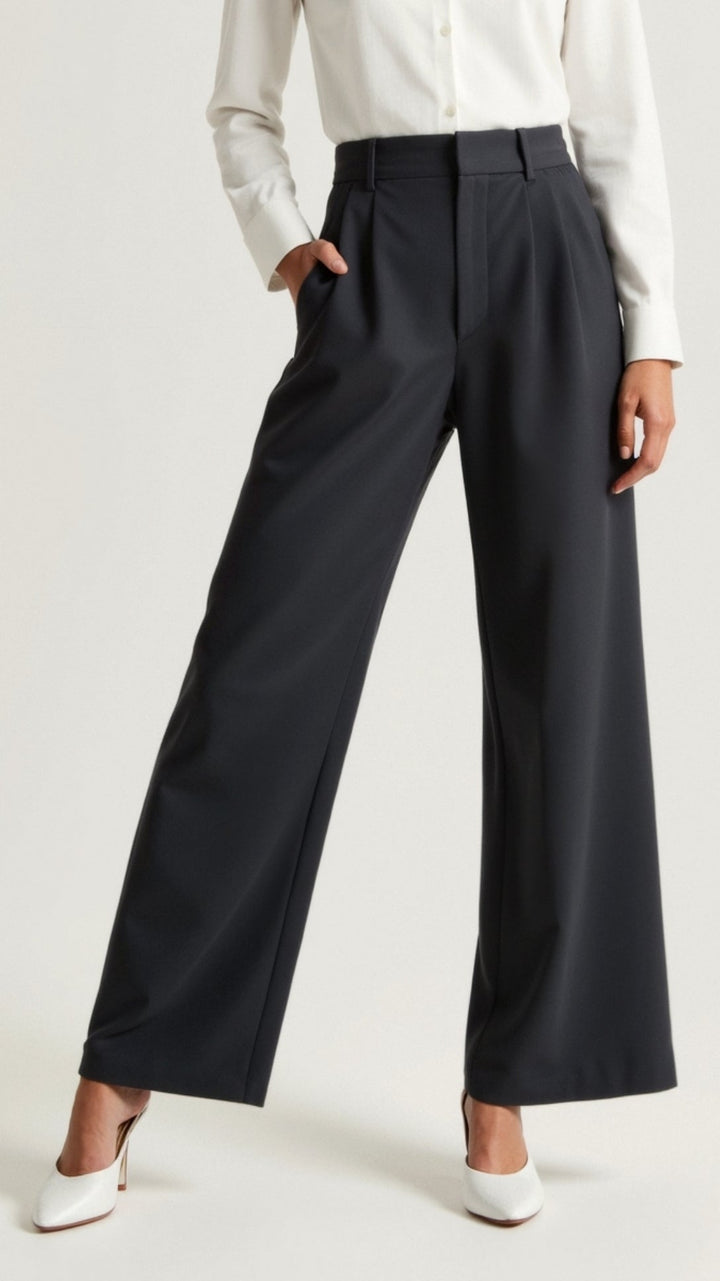 High Waist Wide Leg Trousers with Pleated Front for Women
