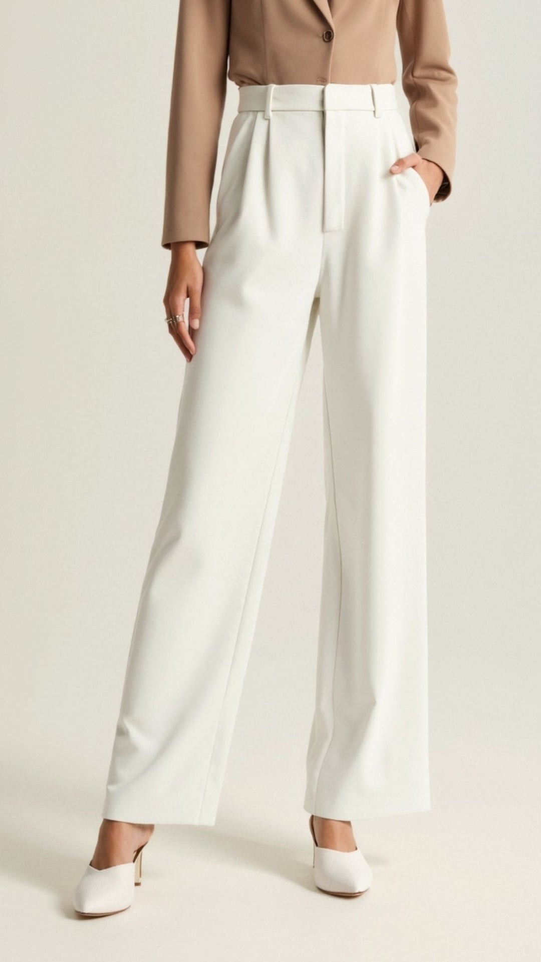 High Waist Wide Leg Trousers with Pleated Front for Women