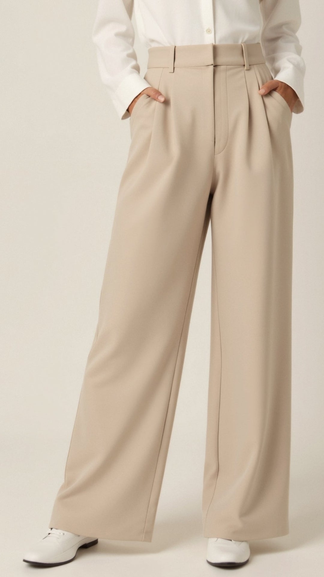 High Waist Wide Leg Trousers with Pleated Front for Women