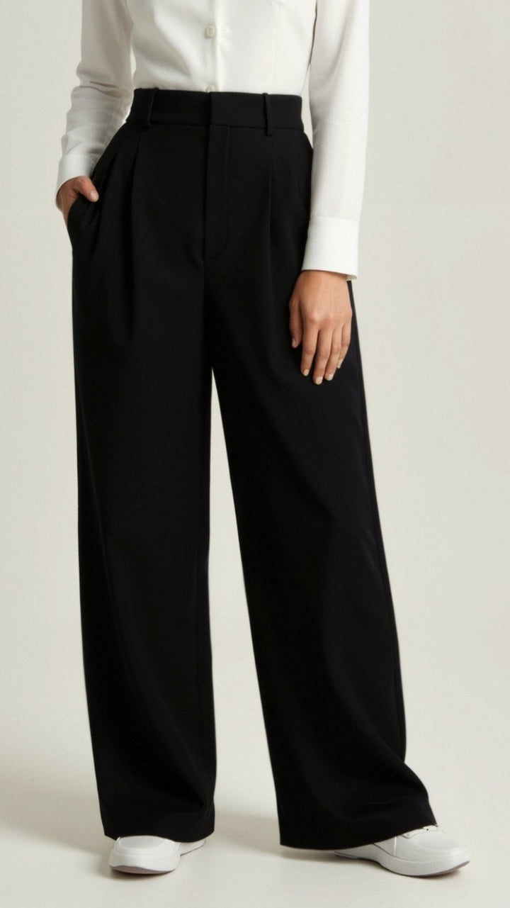 High Waist Wide Leg Trousers with Pleated Front for Women