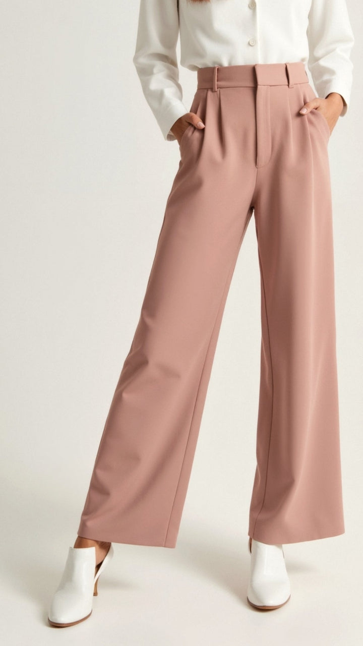 High Waist Wide Leg Trousers with Pleated Front for Women