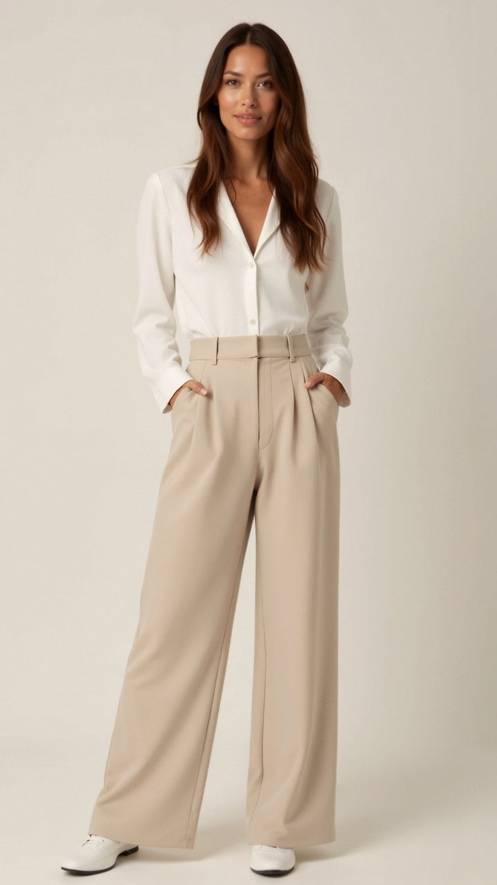 High Waist Wide Leg Trousers with Pleated Front for Women