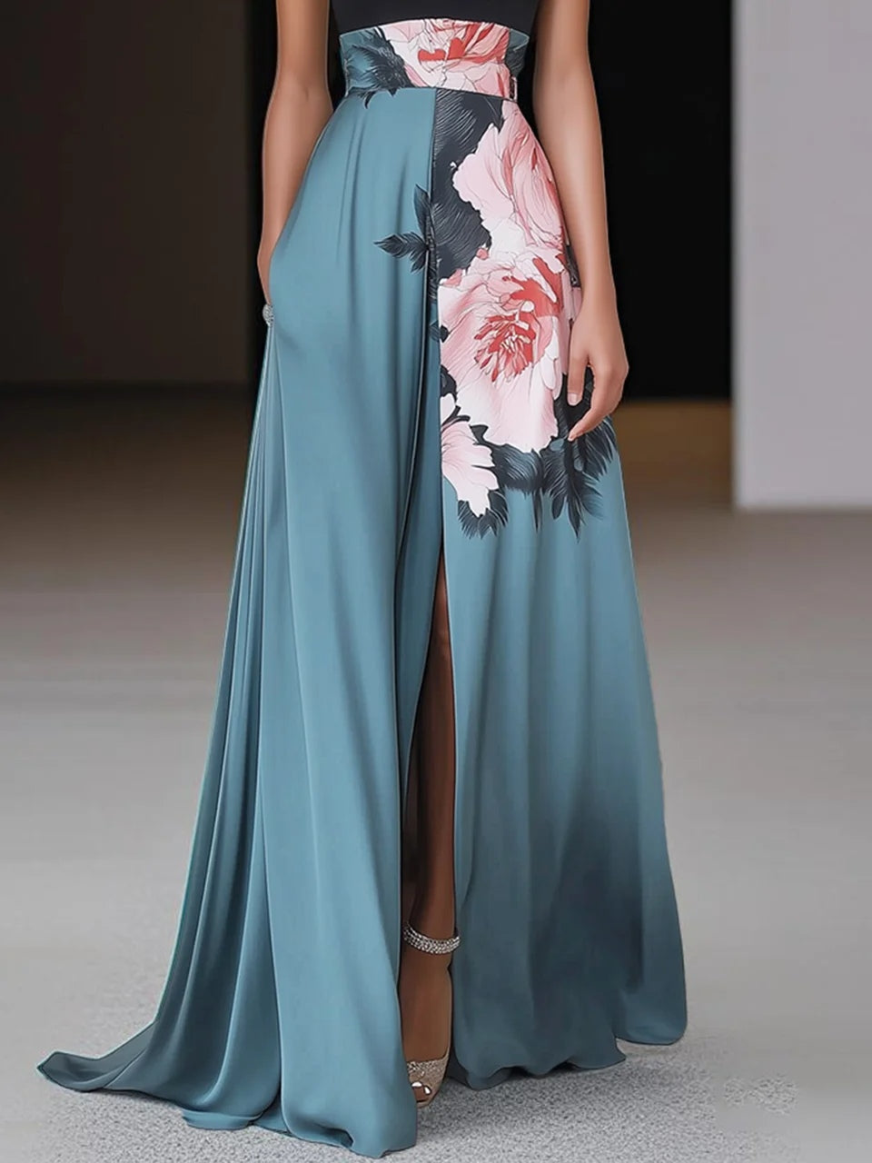 Women's Floral Slit A-Line Maxi Dress