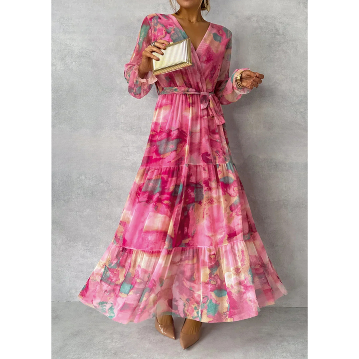 Women's Floral Wrap Maxi Dress | Elegant Long Sleeves