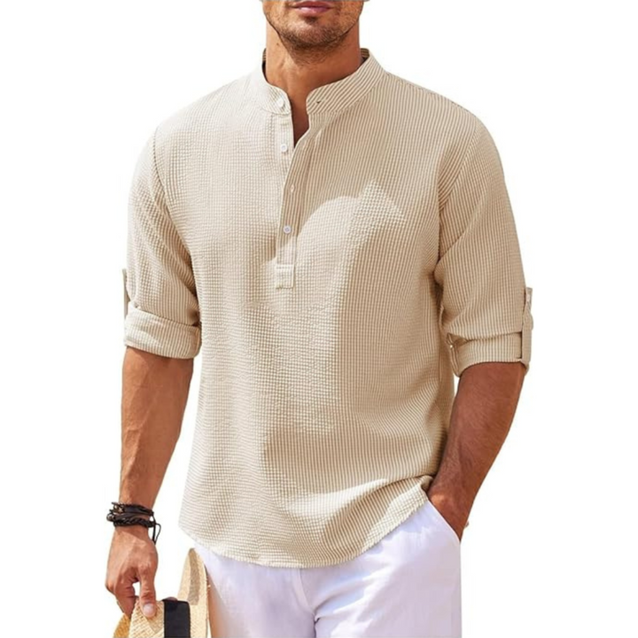 Men’s Summer Shirt with Stand-Up Collar | Casual Half-Button Style