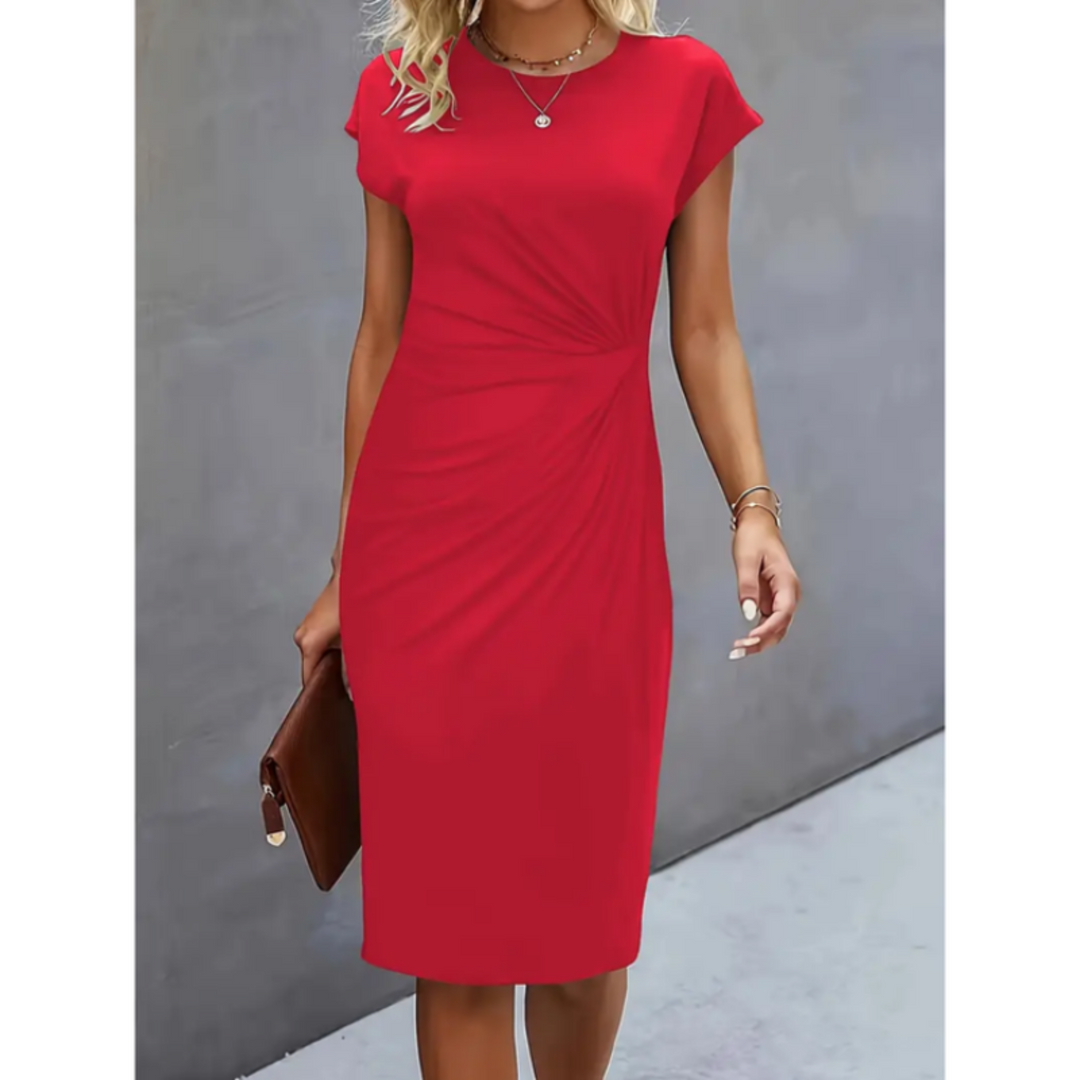 Women's Short-Sleeved Formal Dress | Midi Elegance