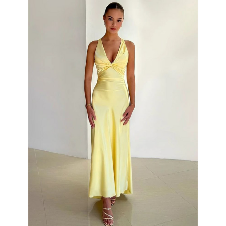 Women’s Satin Maxi Dress | Elegant Halter for Wedding and Evening