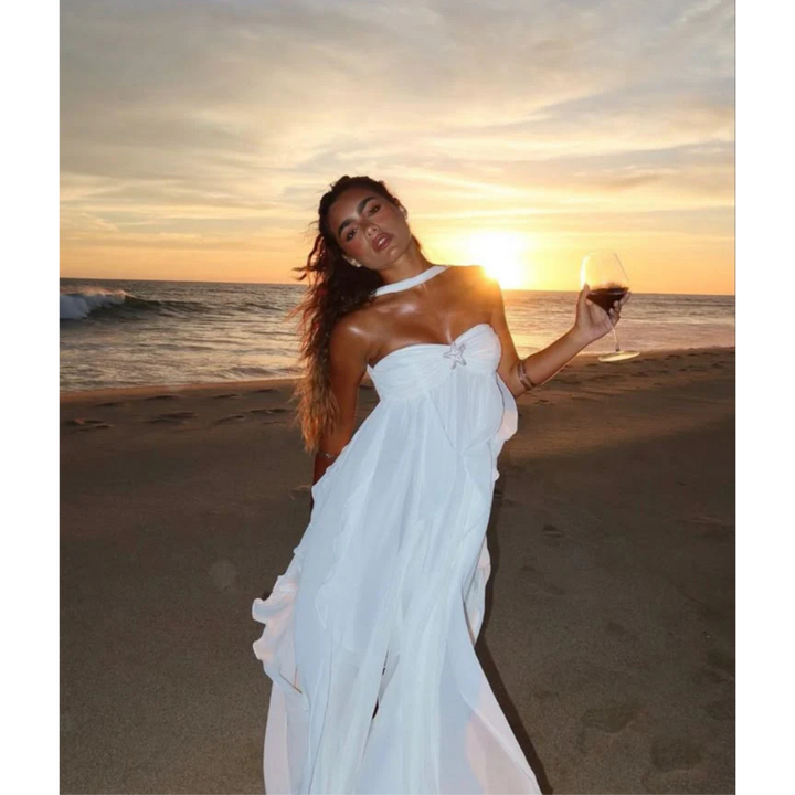 Women’s Beach Wedding Dress | Strapless Flowy Design for Boho Brides