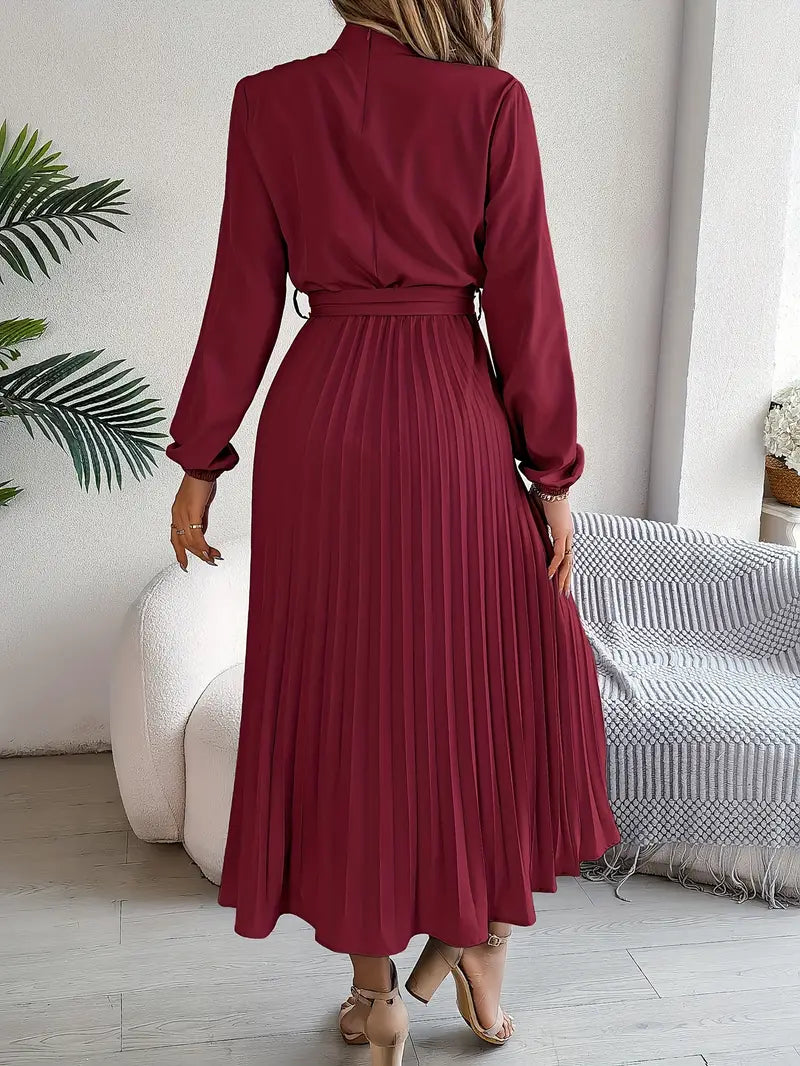Pleated Midi Dress with Belt for Women