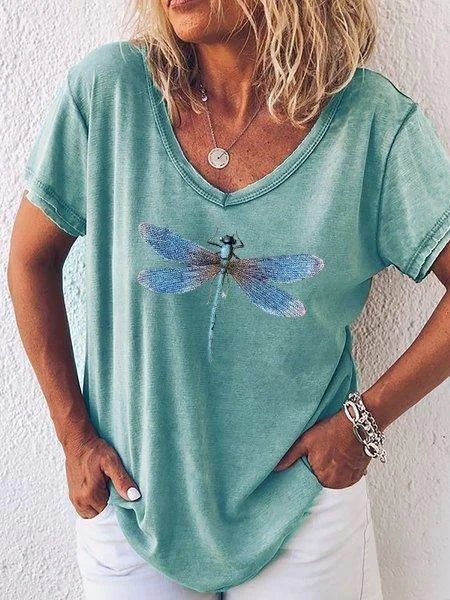 Women's Dragonfly Print Casual Tee