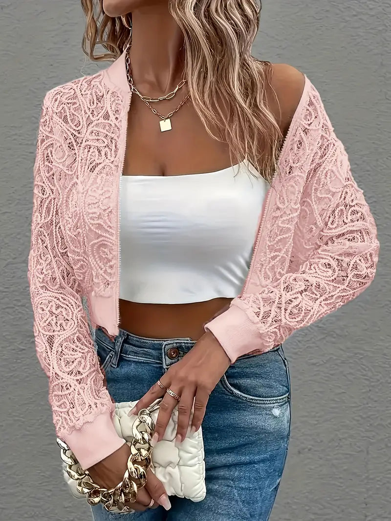 Cropped Bomber Jacket with Embroidered Detail for Women