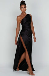 Women's Satin One-Shoulder Wedding Maxi Dress