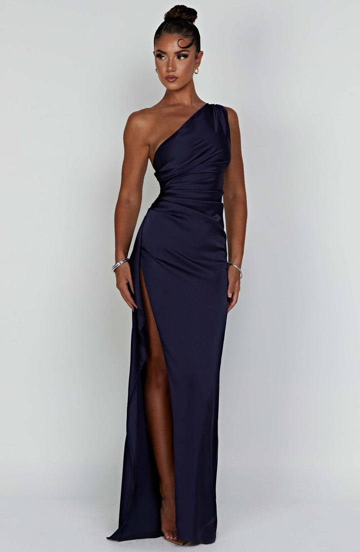 Women's Satin One-Shoulder Wedding Maxi Dress