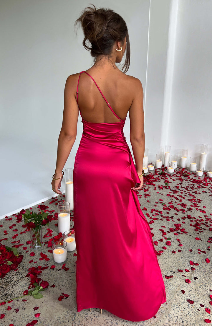 Women's Satin One-Shoulder Wedding Maxi Dress