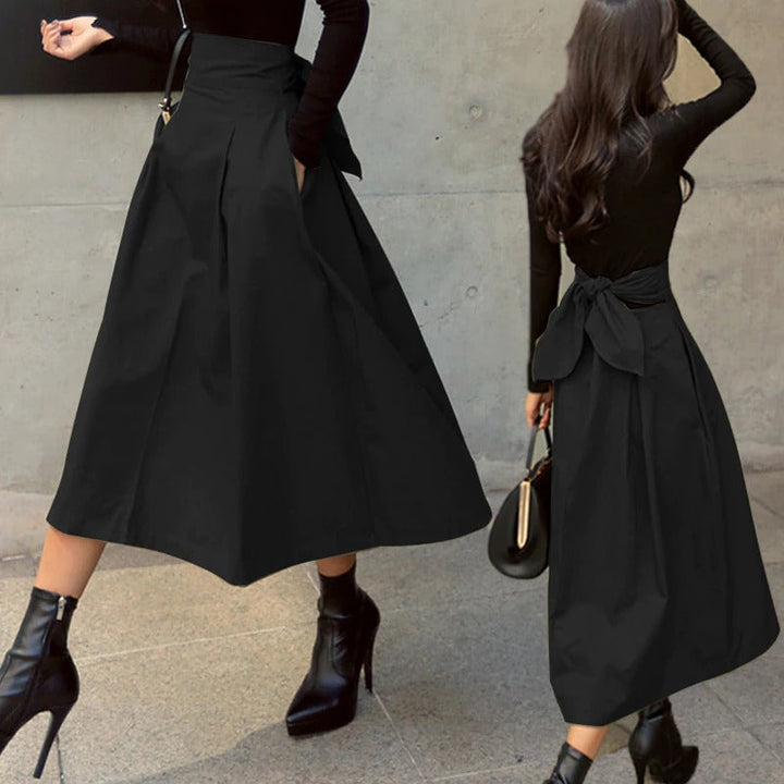 High Waist Midi Skirt with Clean Lines and Flowing Shape for Women