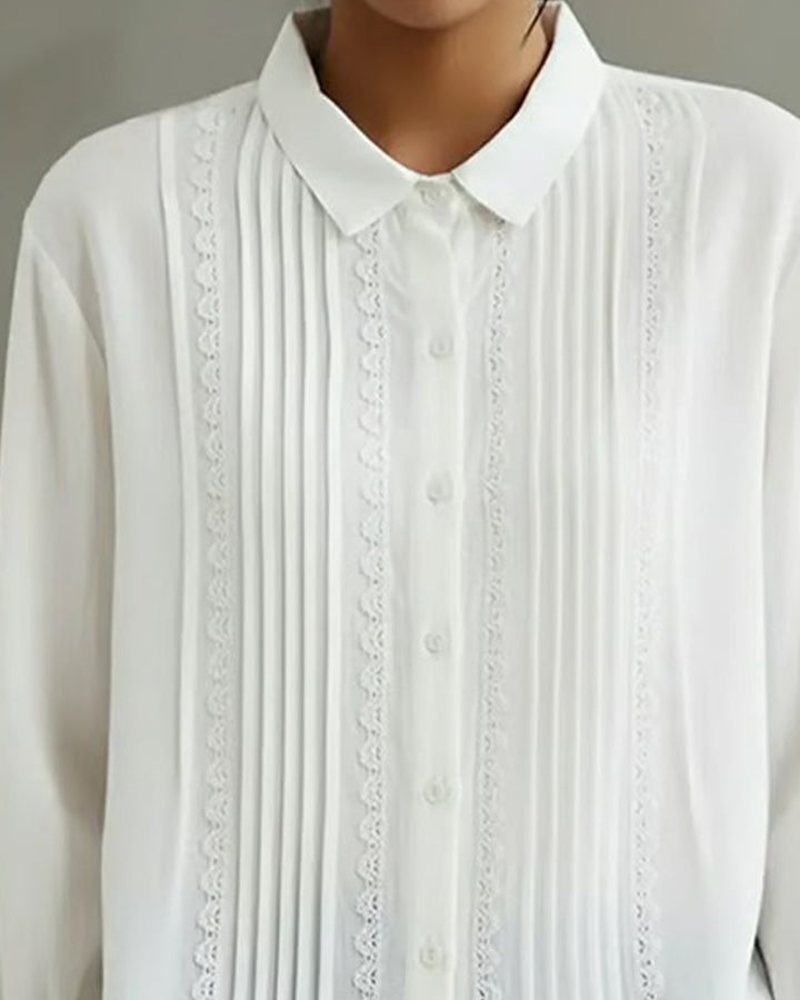Women's Lace Trim Button-Up Blouse