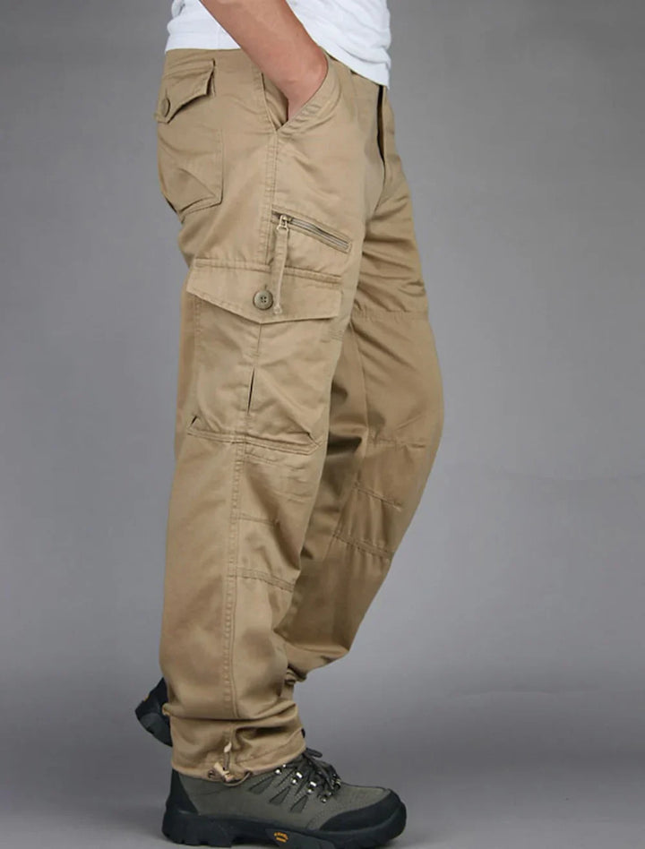 Straight Cut Cargo Trousers with Multi Pocket Design for Men