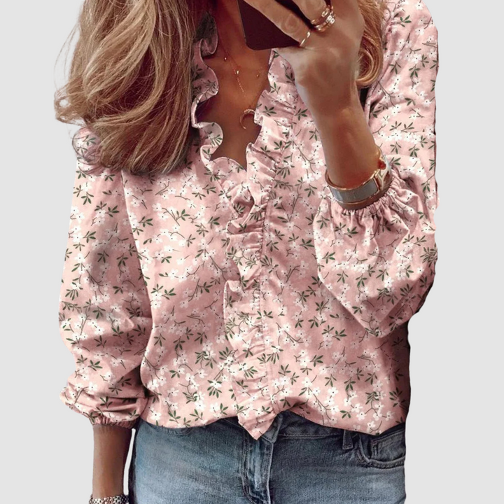 Women's Floral Ruffle Long Sleeve Blouse