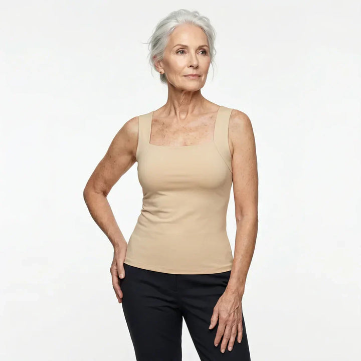 Women's Square Neck Tank Top with Built-In Bra