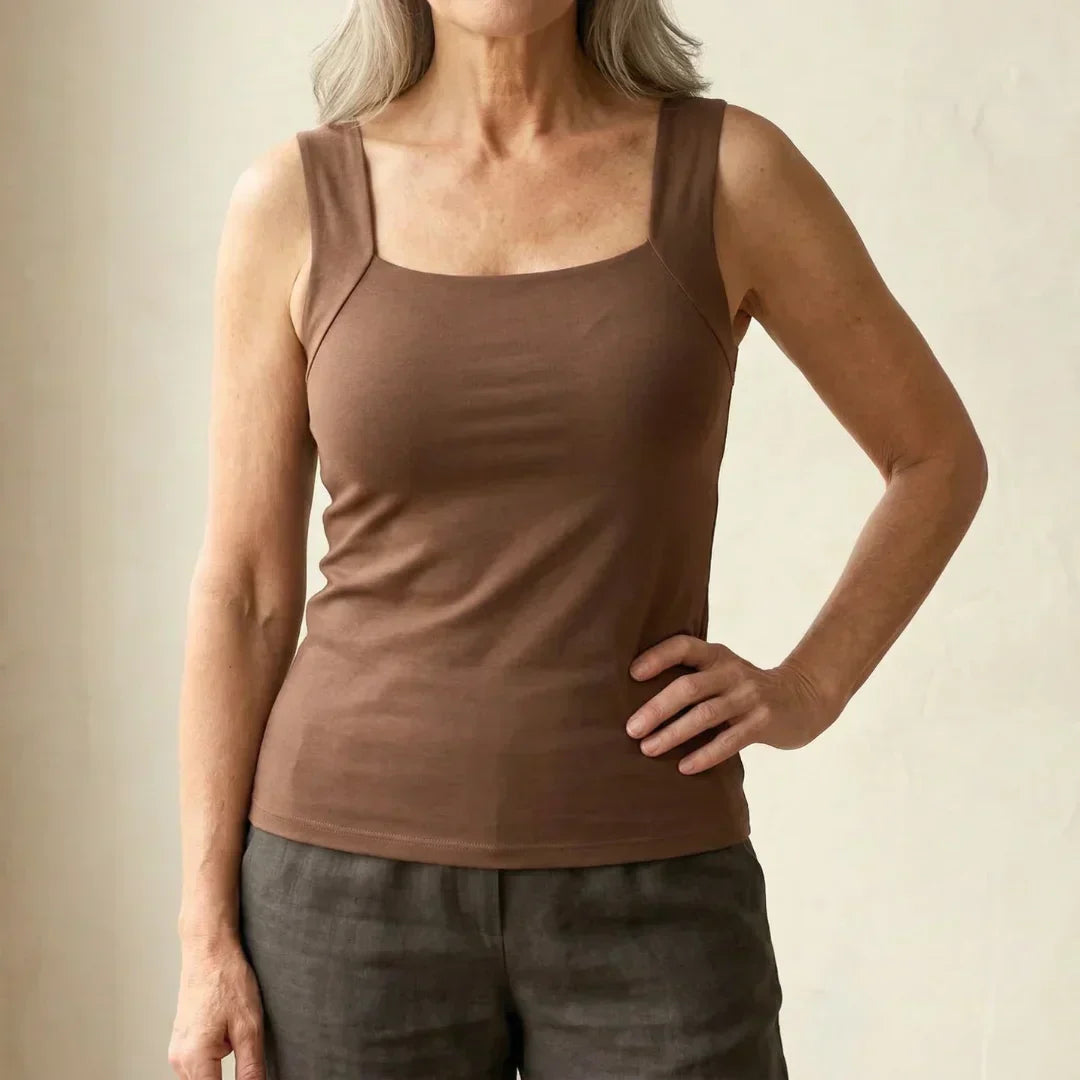 Women's Square Neck Tank Top with Built-In Bra