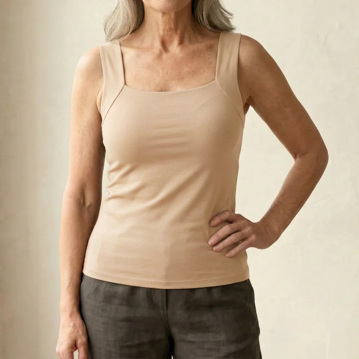 Women's Square Neck Tank Top with Built-In Bra