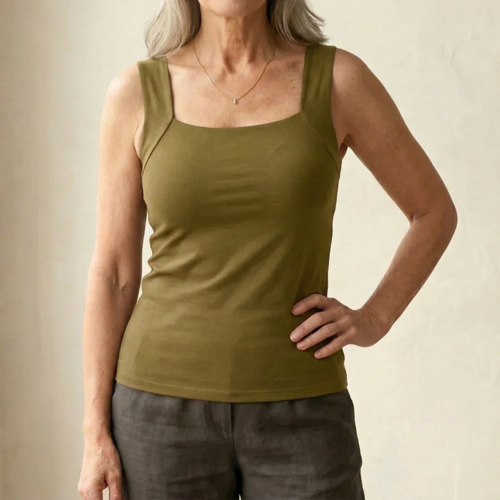Women's Square Neck Tank Top with Built-In Bra