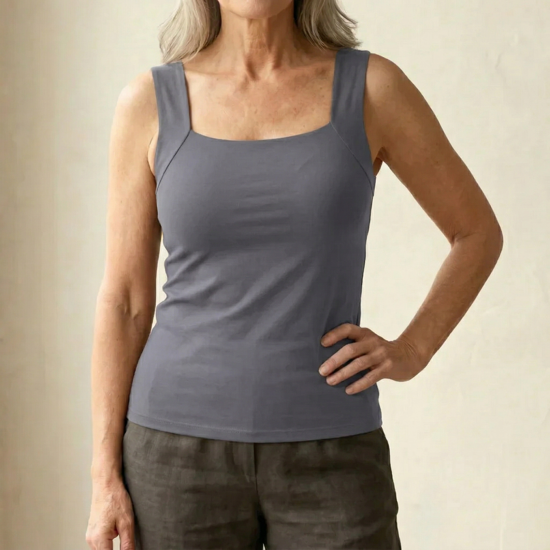 Women's Square Neck Tank Top with Built-In Bra