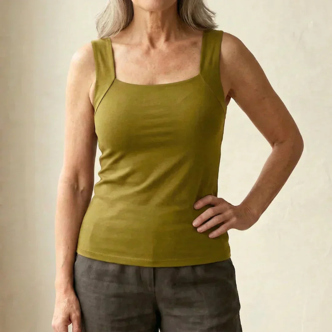 Women's Square Neck Tank Top with Built-In Bra